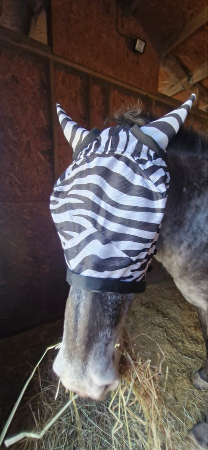 Hy Equestrian Zebra Fly Mask with Ears and Detachable Nose