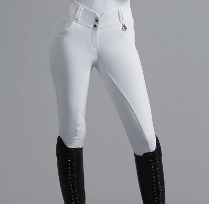 Premier Equine Sophia Ladies Full Seat High Waist Competition Riding Breeches White