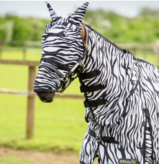 Hy Equestrian Zebra Fly Mask with Ears and Detachable Nose