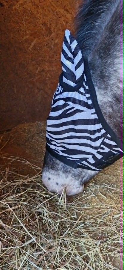 Hy Equestrian Zebra Fly Mask with Ears and Detachable Nose